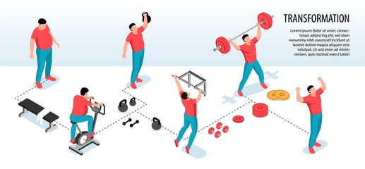 Wall Mural - Isometric Fitness Transformation Infographics