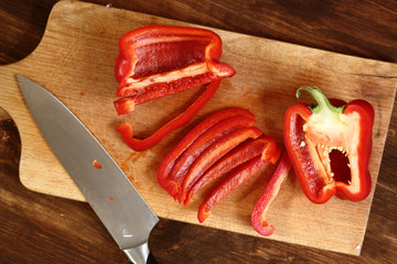 Cutting Bell Pepper. Series - making tortilla with chicken and b