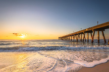 Johnnie Mercers Fishing Pier At Sunrise In Wrightsville Beach East Of Wilmington,North Carolina,United State.