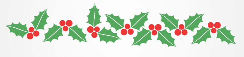 Wall Mural - christmas holly berries border pattern.