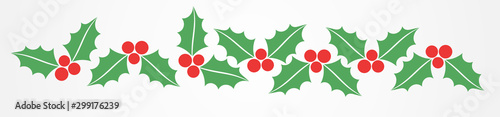 Fotomural Christmas holly berries border pattern.