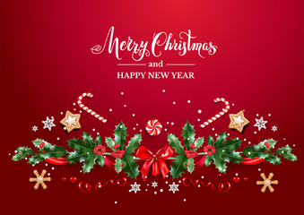 Fotobehang - Red holiday design for festive card