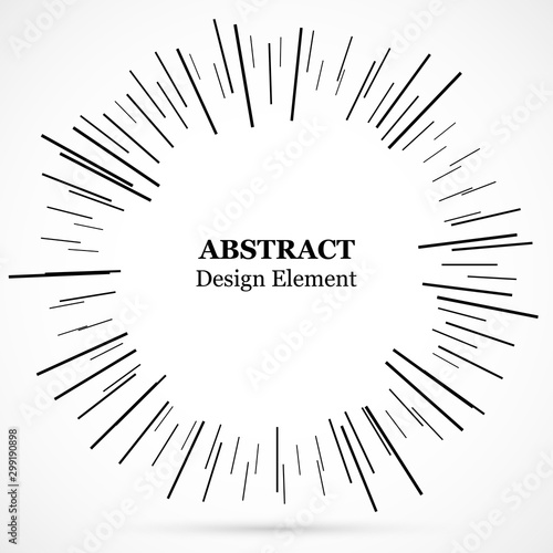 Bursting lines.Set of circular rays.Assymetric radial elements.Linear drawing...