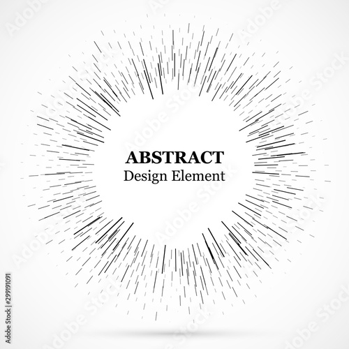 Bursting lines.Set of circular rays.Assymetric radial elements.Linear drawing...