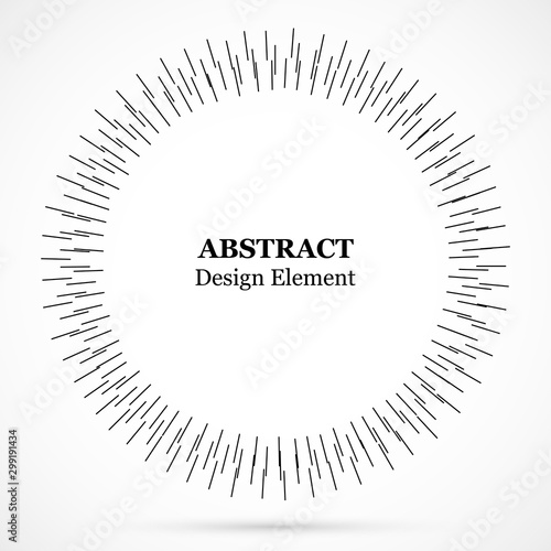 Bursting lines.Set of circular rays.Assymetric radial elements.Linear drawing...