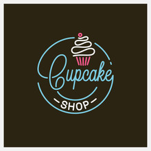 Cupcake Shop Logo. Round Linear Logo Of Cake Store