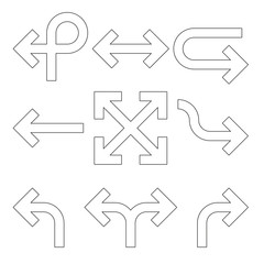 Sticker - Set of arrows. Simple black outline arrow design. Flat vector icons