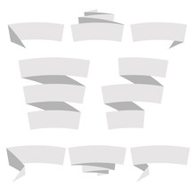 Folded Ribbon Banner Set. Collection Of Grey Label Templates. Vector Illustration