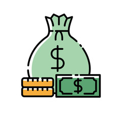 Canvas Print - Money vector illustration with filled line design isolated on white background. Money clip art 