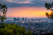 The city of Los Angeles in southern California at sunset.