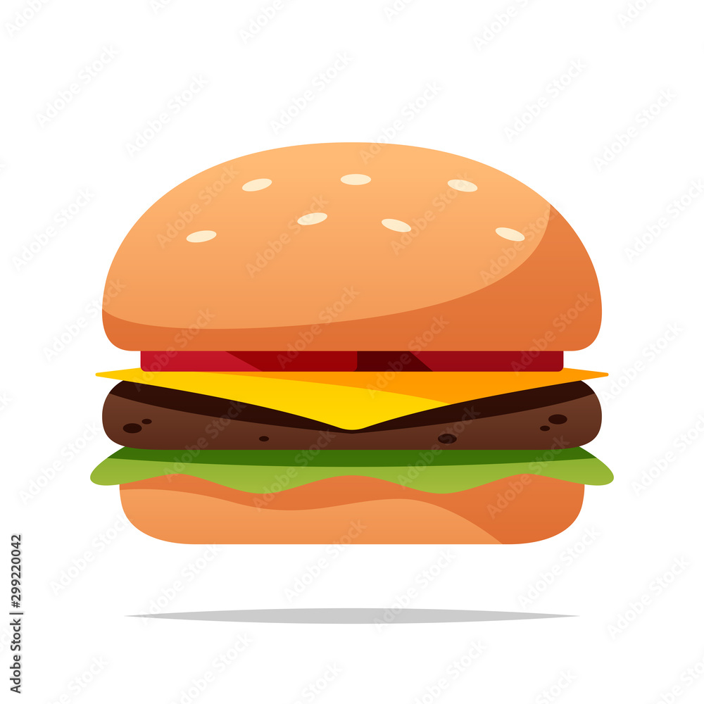 Cartoon burger vector isolated illustration - obrazy, fototapety, plakaty 