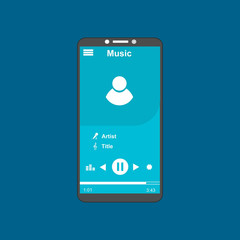 Media player application, app template with flat design style for smartphones, PC or tablets. Clean and modern