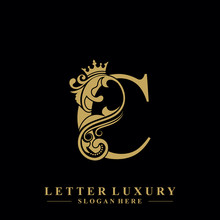 Initial Letter C Luxury Beauty Flourishes Ornament With Crown Logo Template.