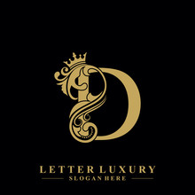 Initial Letter D Luxury Beauty Flourishes Ornament With Crown Logo Template.