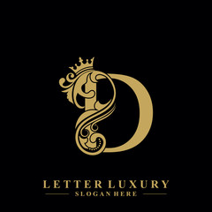 Wall Mural - Initial letter D luxury beauty flourishes ornament with crown logo template.