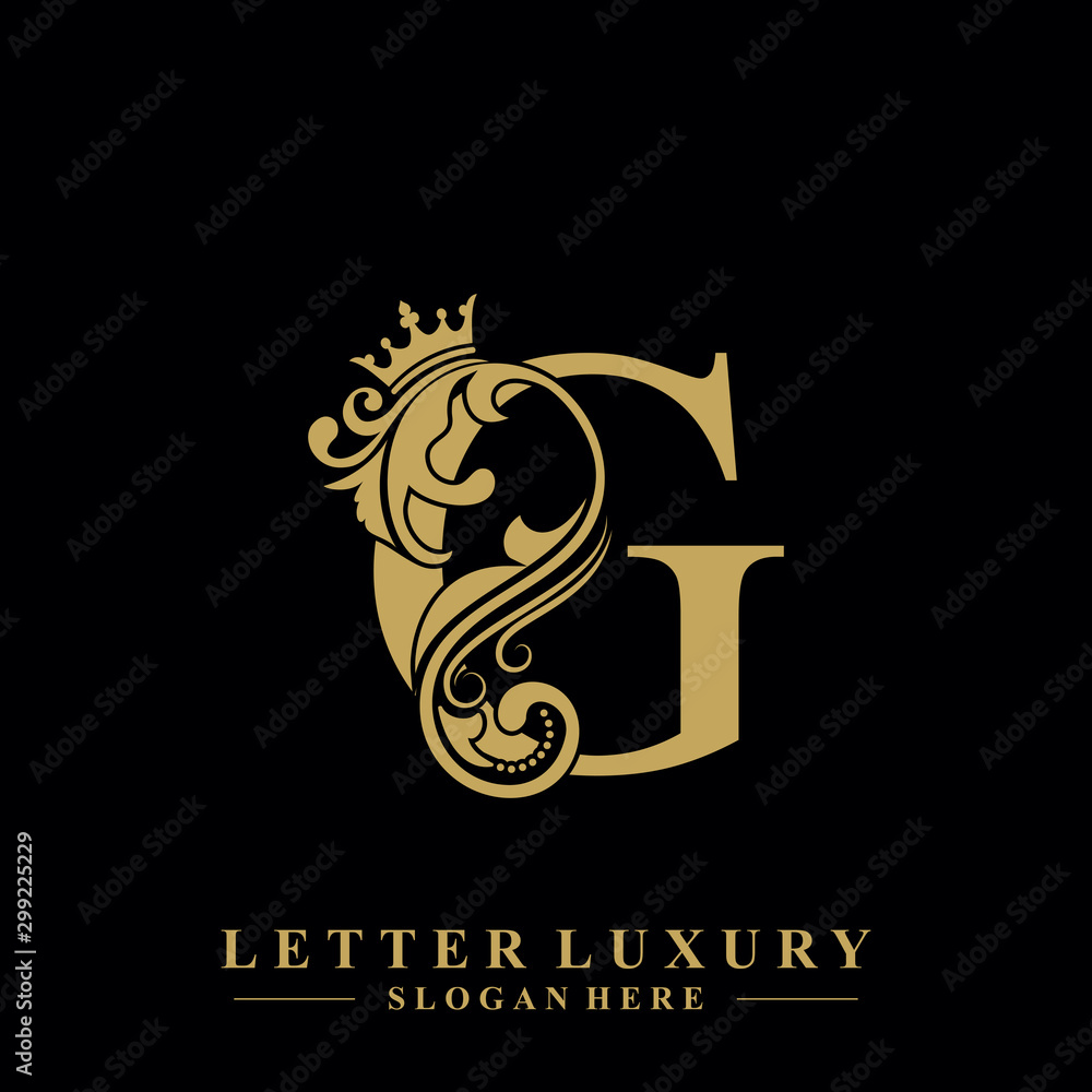 Initial letter G luxury beauty flourishes ornament with crown logo ...