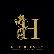 Initial Letter H Luxury Beauty Flourishes Ornament With Crown Logo Template.