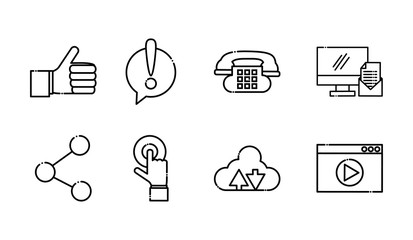 Poster - network social media icons set line style