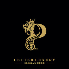 Wall Mural - Initial letter P luxury beauty flourishes ornament with crown logo template.