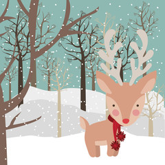 Wall Mural - happy mery christmas card with reindeer