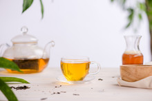 Dried Tea Leaves With Tea Pot