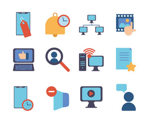 Sticker - technology data digital multimedia icons set