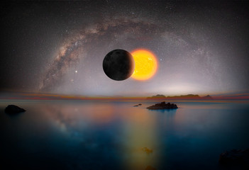 Wall Mural - Solar Eclipse with milky way 
