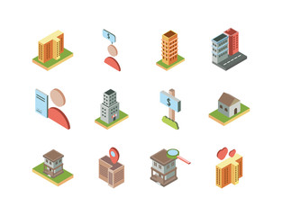 Wall Mural - isometric buildings real estate location icons set