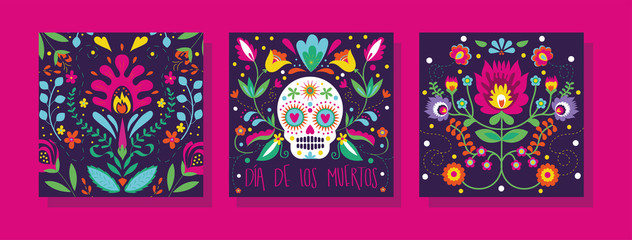 Canvas Print - dia de los muertos set cards icons