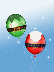 Sticker - balloons of Santa Claus and elf