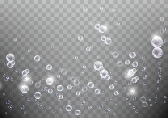 Wall Mural - soap bubble blower realistic vector illustration on transparent background. rainbow air bubbles, flo
