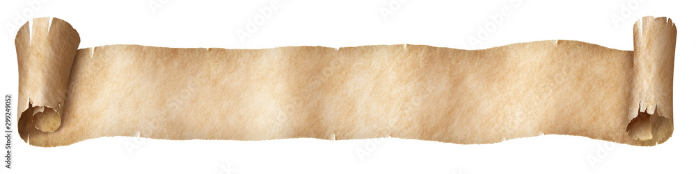 Narrow paper fantasy style scroll isolated on white - obrazy, fototapety, plakaty 