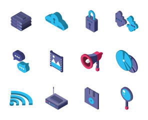 Poster - data internet technology isometric icons set