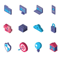 Wall Mural - data internet technology isometric icons set