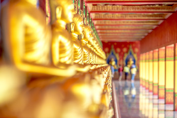 The beautiful sculpture background of, Wat Bang Thong, surrounded by trees, has a large area, is a religious tourist attraction in Krabi, with tourists always visiting, Thailand