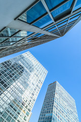 Modern city commercial center skyscrapers scenery in Beijing, low angle shot