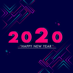 Poster - 2020 Happy New Year text on abstract blue background can be used as greeting card design.