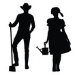 Couple farmer silhouette illustration vector