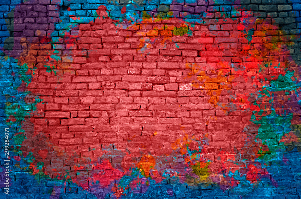 Paint splash, graffiti brick wall, colorful background - obrazy, fototapety, plakaty 