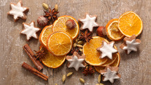 Dried Orange With Gingerbread Cookie And Spices
