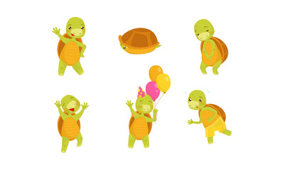 Sticker - cartoon kids turtle character vector illustrated set