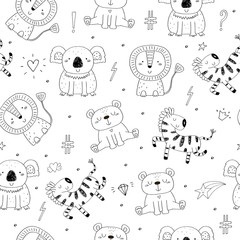 Cute hand drawn doodles funny African animals. Seamless pattern