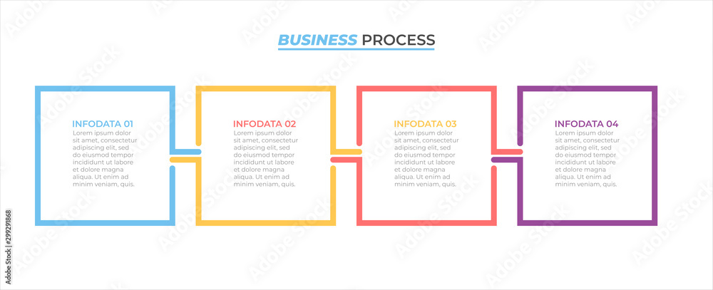 Business process infographic design label with 4 options, steps, square concept. Vector template elements. - obrazy, fototapety, plakaty 
