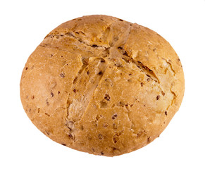 Wall Mural - Wheat round bread with flax seeds isolated on a white background