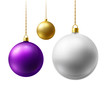 © makstorm - Realistic Multi-colored matte Christmas balls hanging on gold beads chains