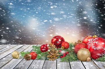 Wall Mural - christmas decorations with tree branches and baubles isolated on white background