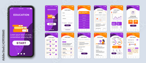 Fotomural Education mobile app smartphone interface vector templates set