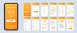 © alexdndz - Education smartphone interface vector templates set. Studying online mobile app orange web design layout. Pack of UI, UX, GUI screens for application. Phone display. Web design kit