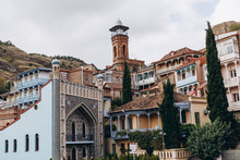 01.06.2019 Tbilisi, Georgia: Old Wooden Multicolored Houses With Balconies In The Old Town In Georgia, Photos Of The City And Its Colors