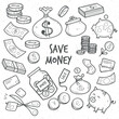 Collection of sketches of elements relating to money. Vector